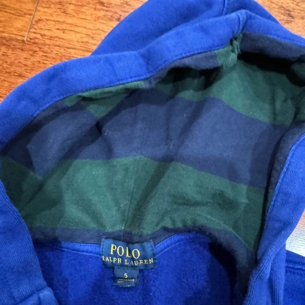Ralph Lauren Blue and Green Kids Zip-Up Hoodie Size 5